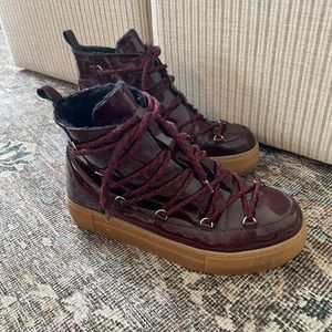 & Other Stories Deep Red Glossy Lace-Up Boots
